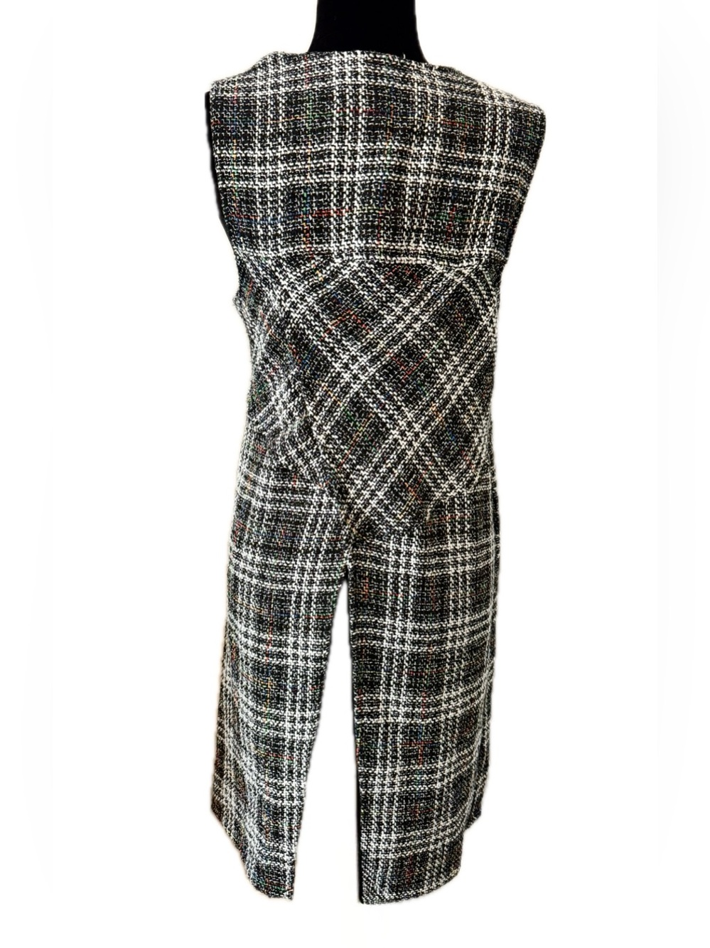 BCBGeneration Tweed Longline Open Vest Duster Plaid Sleeveless Jacket M - Picture 3 of 8